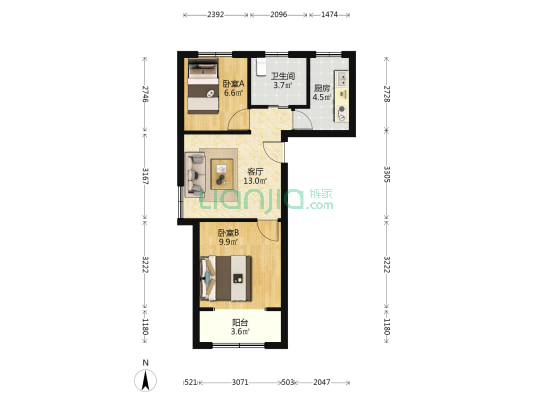 东方康达家苑一期 2室1厅1卫 68平方
