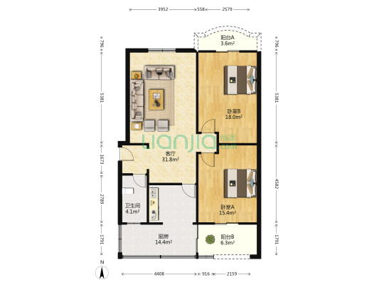 上升街22号 2室1厅1卫 97平方