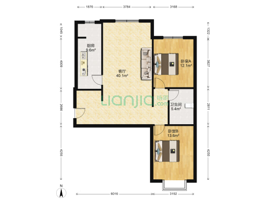 南北通透大两居，楼层好无遮挡采光好。-户型图