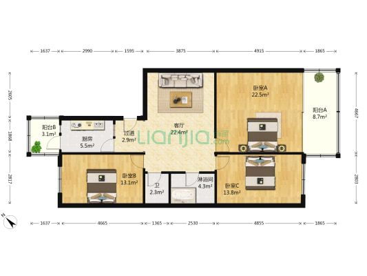 工程街 3室1厅2卫 113平方