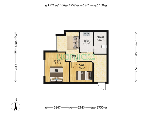 中庚帝国大苑 2室1厅1卫 54平方