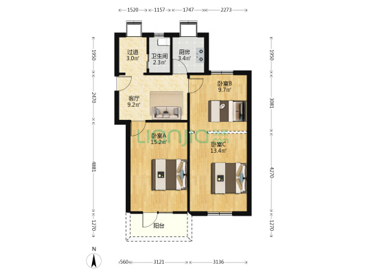 青江小区 3室1厅1卫 75平方