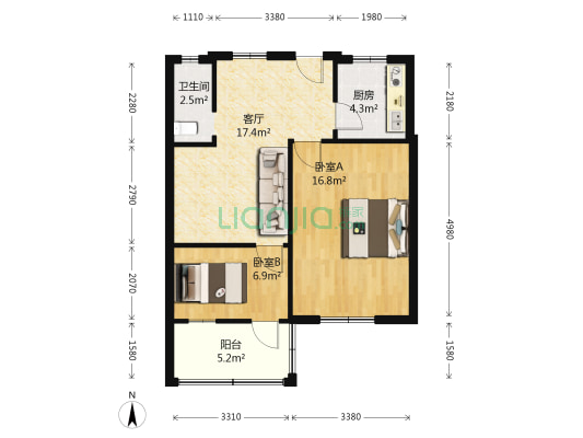 汉阳大街94号 2室1厅1卫 62平方