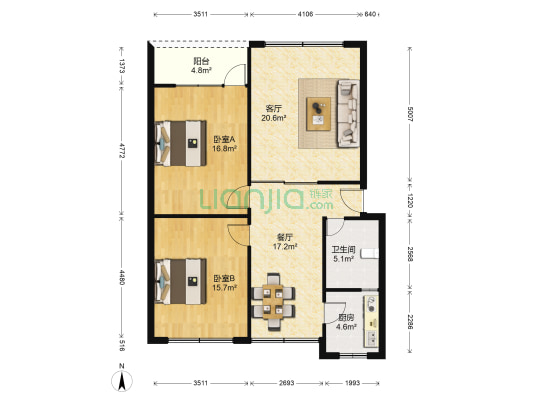 宏益家园 2室2厅1卫 84平方