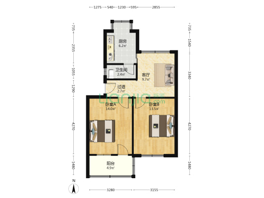 象湖建材小区 2室1厅1卫 65平方