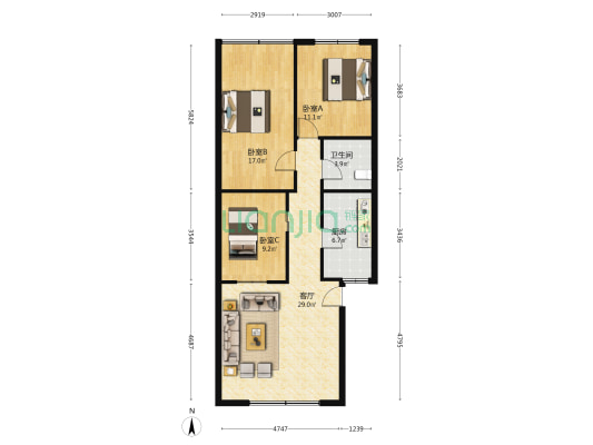 福田巷15号 3室1厅1卫 90平方