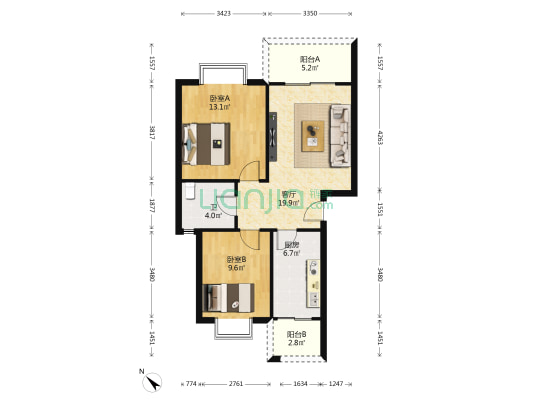 荆竹小区1号院 2室1厅1卫 74平方
