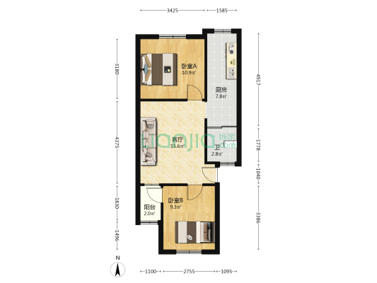 马家屯社区 2室1厅1卫 64平方
