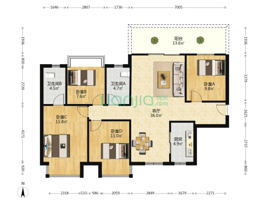 五象澜庭府沁苑 4室1厅2卫 125平方