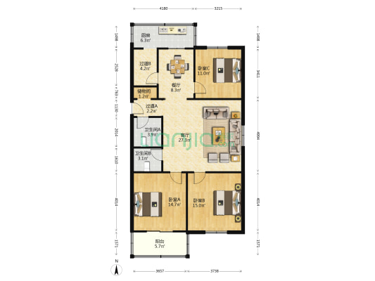 馨泰花园 3室2厅2卫 122平方