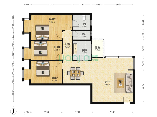 愉园花园 3室1厅2卫 110平方