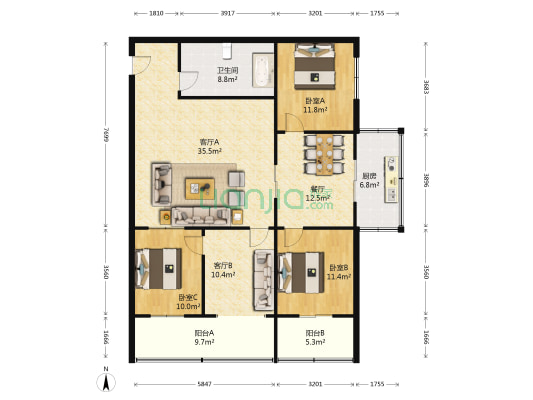 恒泰苑 3室3厅1卫 142平方