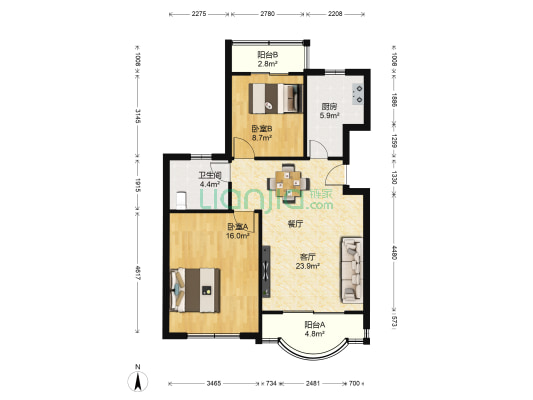 众众家园南苑 2室1厅1卫 87平方