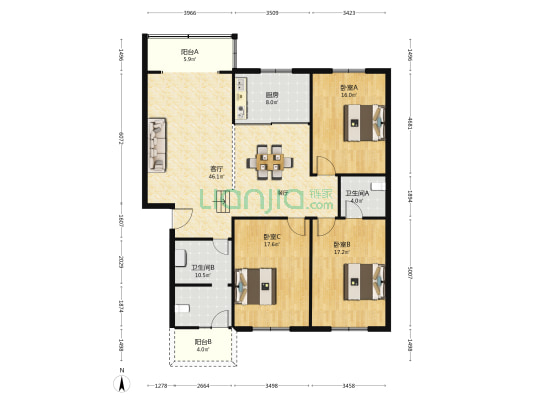 纸坊大街929号 3室1厅2卫 152平方
