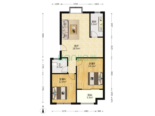 御园小区 2室1厅1卫 83平方