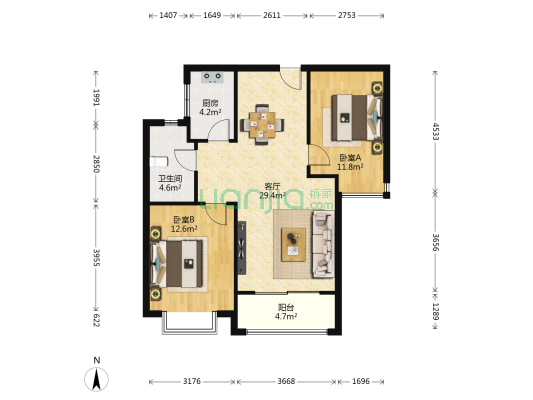 智慧金融城A区 2室1厅1卫 89平方