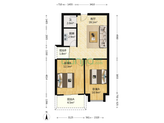长宁家园 2室1厅1卫 66平方
