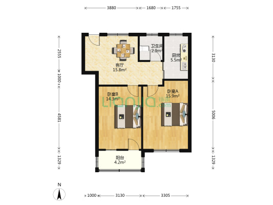 解放路6号 2室1厅1卫 71平方