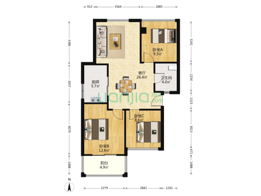 西溪花园流芳苑 3室1厅1卫 82平方