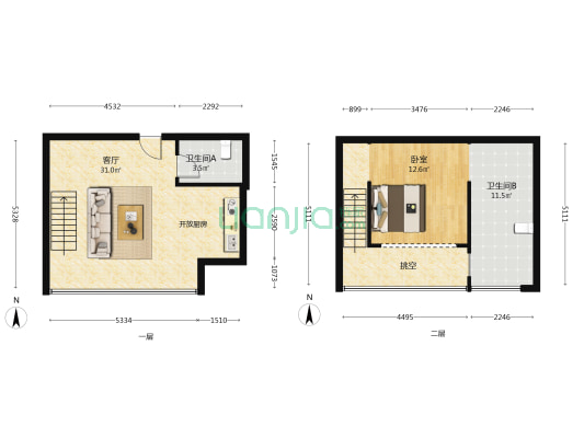 中港臻舍 1室1厅2卫 55平方