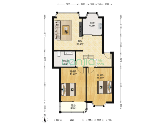 新沧花园 2室1厅1卫 91平方