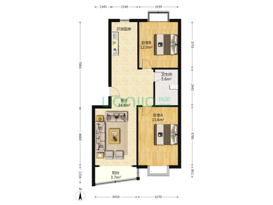 盛泰梅花生态港 2室1厅1卫 82平方