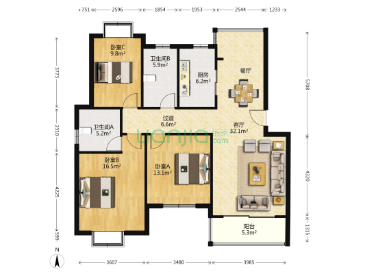 尹东新村六期 3室1厅2卫 142平方