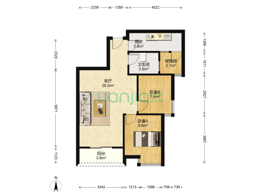 香格里拉花园 2室1厅1卫 76平方