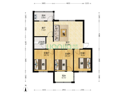 老区委家属院 3室2厅1卫 86平方