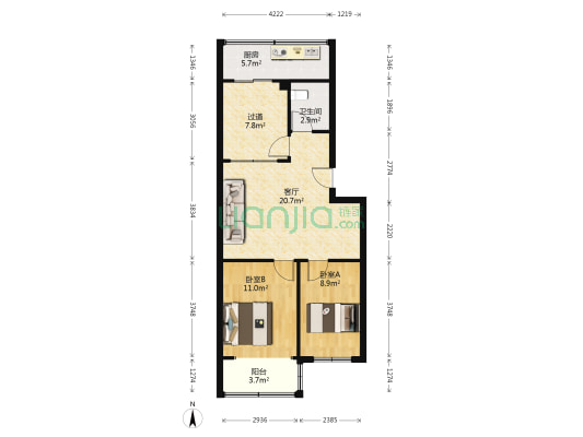  2室1厅1卫 80平方