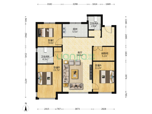 招商龙湖东望府 3室1厅2卫 112平方