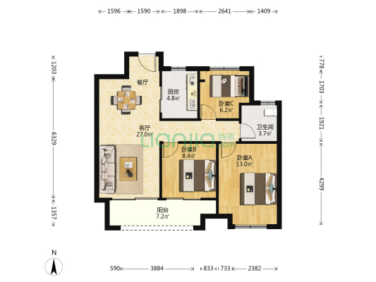 万科未来之光 3室1厅1卫 91平方