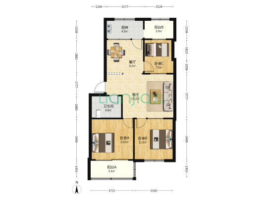 莱阳一中家属楼 3室2厅1卫 97平方