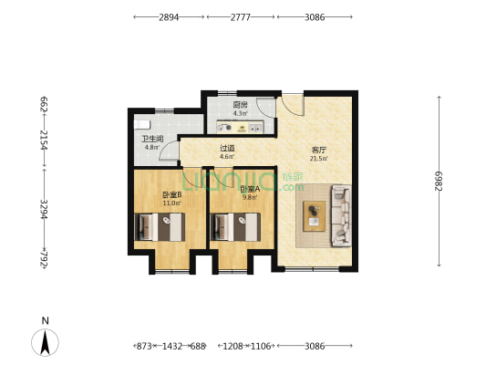 山东华府南区 2室1厅1卫 82平方