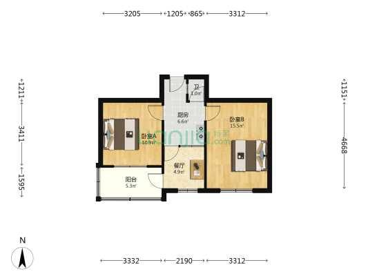 工懋街 2室1厅1卫 53平方