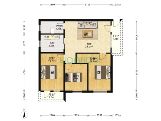 中山东社区 3室1厅1卫 93平方