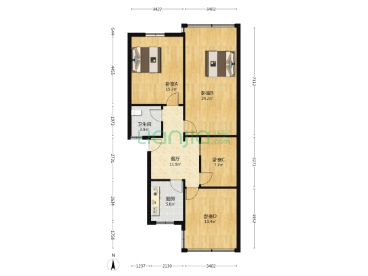蓝天路2号 4室1厅1卫 102平方