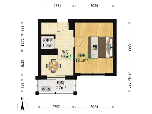 黑石礁景山 1室1厅1卫 33平方