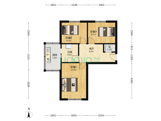 建委宿舍 3室1厅1卫 63平方
