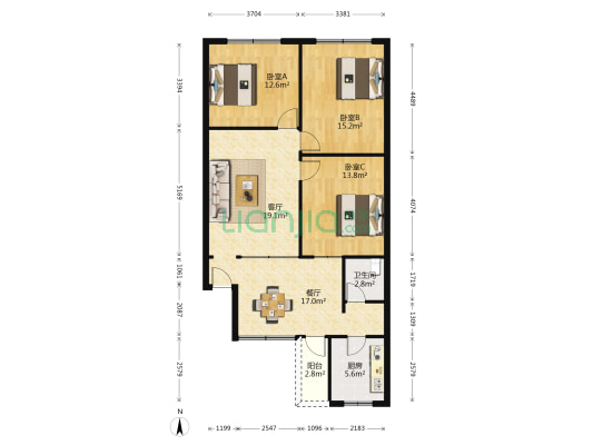建设路三段45号 3室2厅1卫 111平方