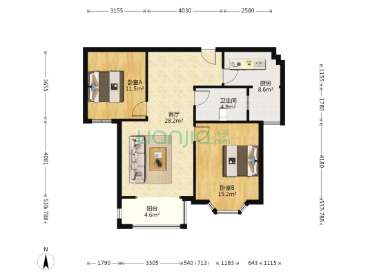 腾飞鹿鸣湖畔 2室1厅1卫 95平方