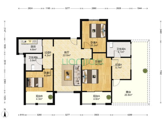 蓝山湾文昌玉苑 3室1厅2卫 118平方