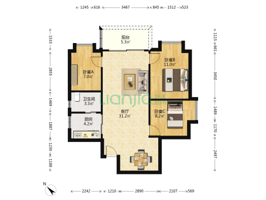 金德西苑 3室1厅1卫 88平方