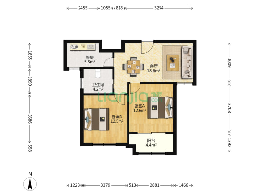 嘉海雅苑西区 2室1厅1卫 85平方