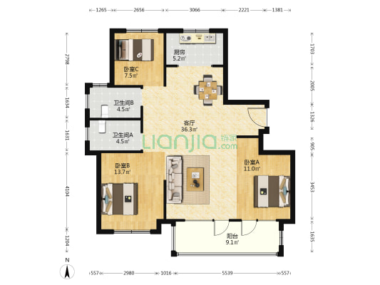 绿城·桂语江南 3室1厅2卫 119平方