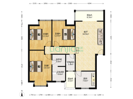 美好阳光 3室1厅3卫 119平方