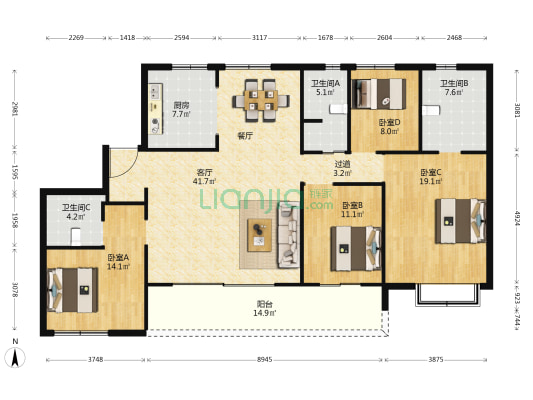 新桂沁澜 4室1厅3卫 182平方