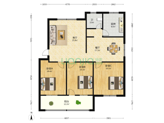 质检所家属院 3室2厅1卫 121平方
