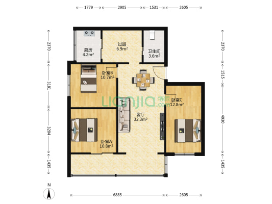 天诚小区 3室1厅1卫 105平方