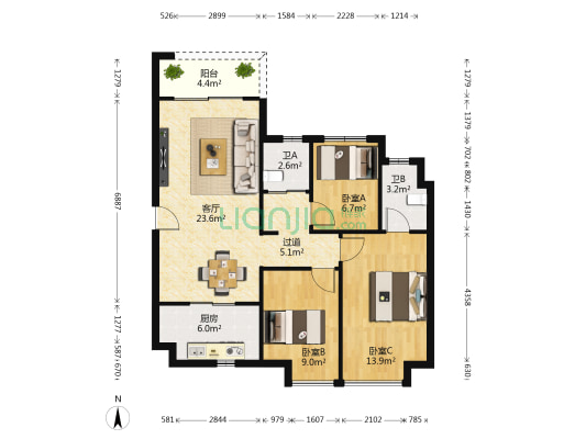 碧桂园金辉坚果社区 3室1厅2卫 97平方